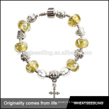 2015 New design yellow beads cross pendants christian bracelet